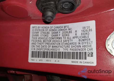 2020 Honda Civic Lx from USA, damaged, VIN 2HGFC2F6XLH560215